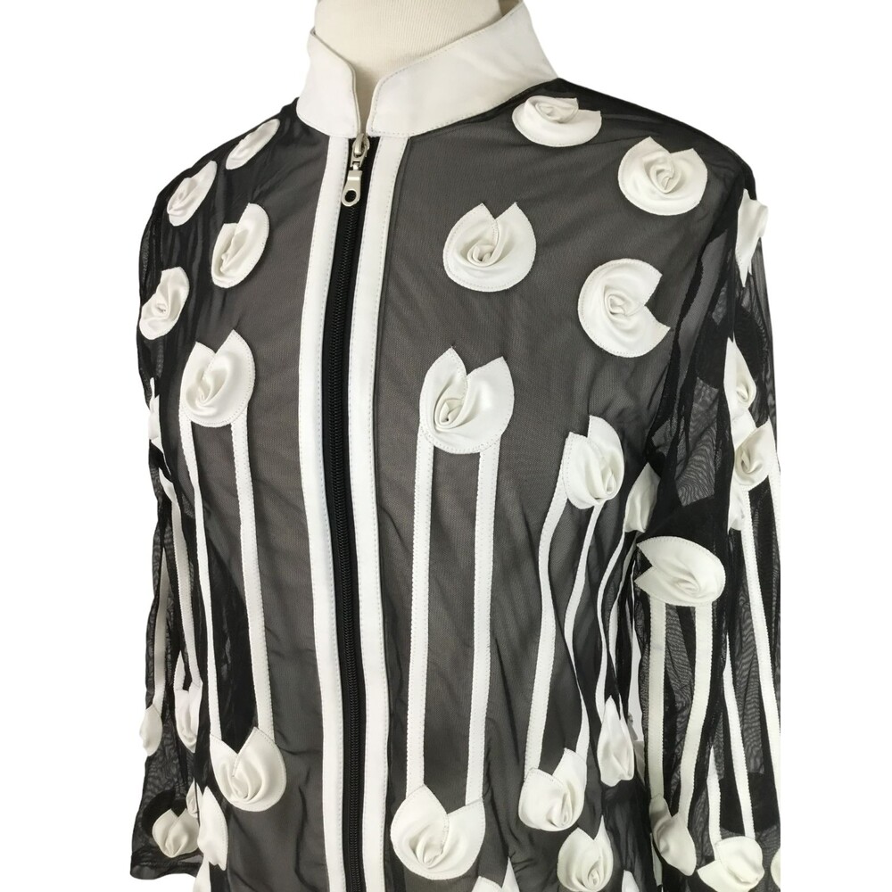 Weavz Women's Artsy Mesh Zip Up Jacket with White Vegan Leather 3D Rosettes sz M - Picture 5 of 16